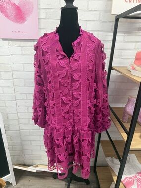 Magenta Lace-Trim Mini Dress